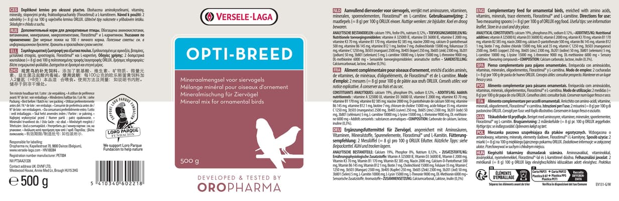 Versele Laga Opti-Breed Suplemento Vitaminico Para Epoca De Cría 500 Gr